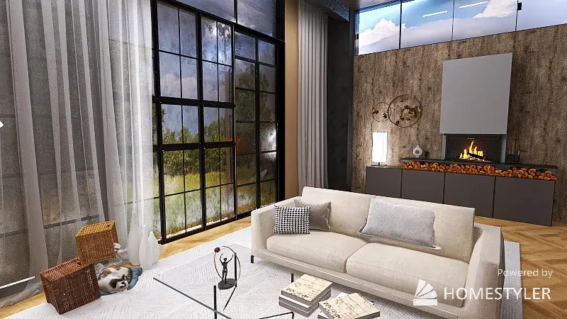 Industrial Style Tall Single Room 3d design renderings