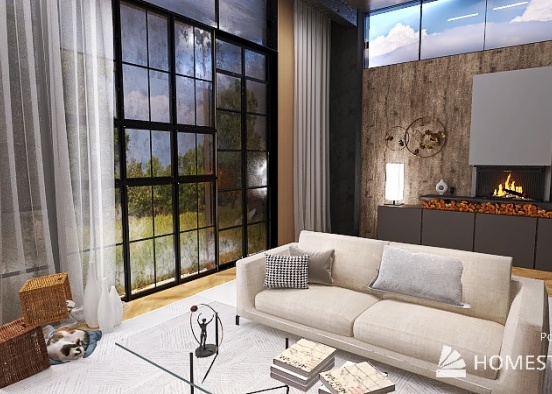 Industrial Style Tall Single Room Design Rendering