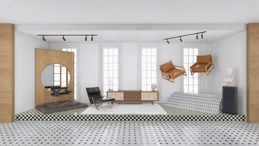 Mid-Century Minimalism Shop 3d design renderings