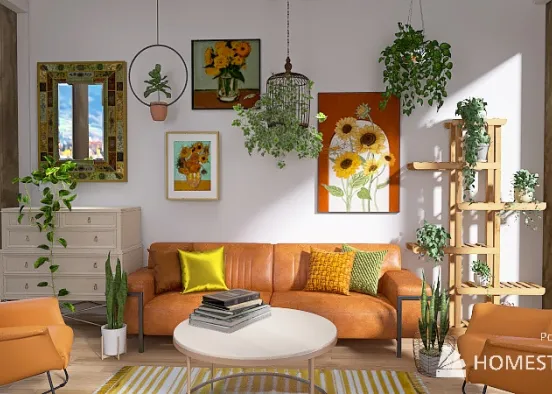 Scandinavian/Boho-Chic Living room Design Rendering