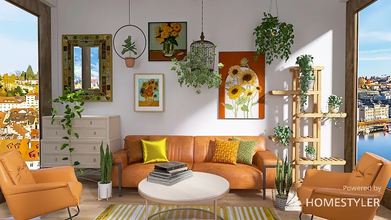 Scandinavian/Boho-Chic Living room 3d design renderings