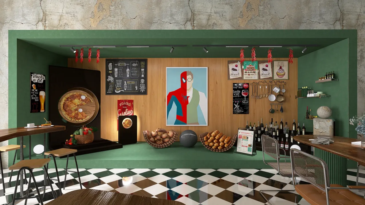 Pizzeria Batman 3d design renderings