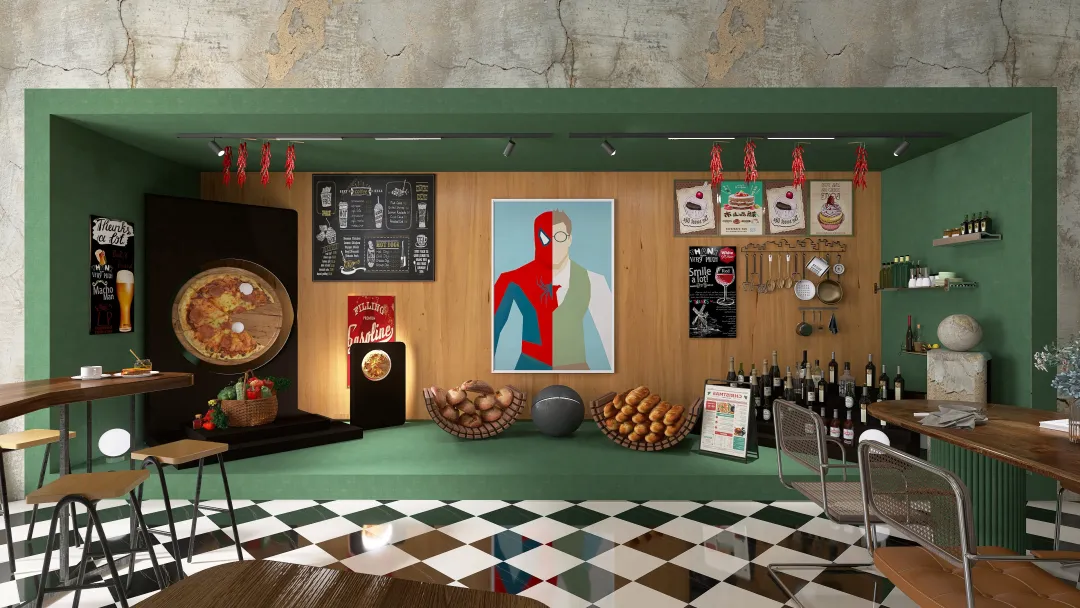 Pizzeria Batman 3d design renderings