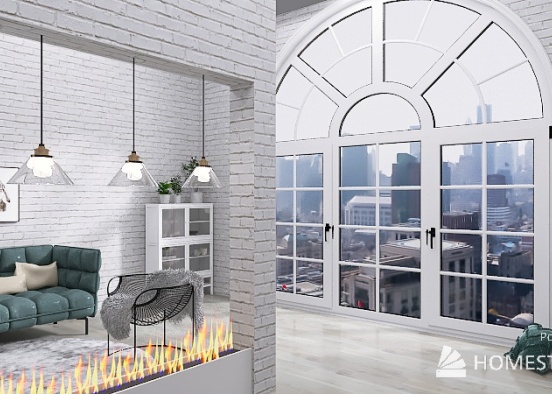 Room with Fireplace Design Rendering