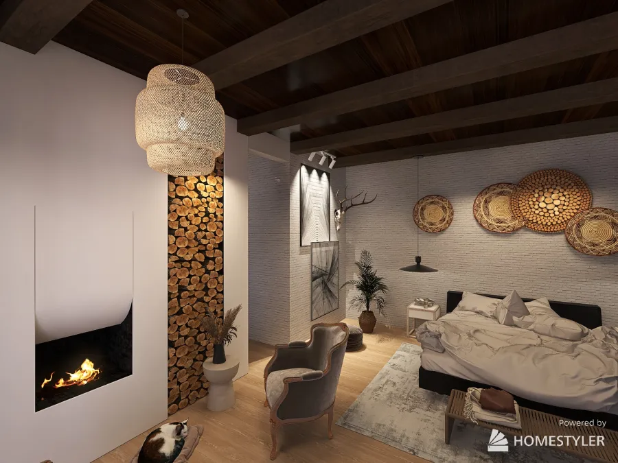 Спальня с камином 3d design renderings