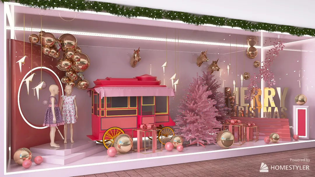 Christmas Pink Display Window 3d design renderings