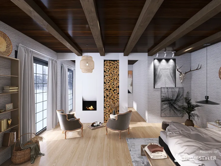 Спальня с камином 3d design renderings