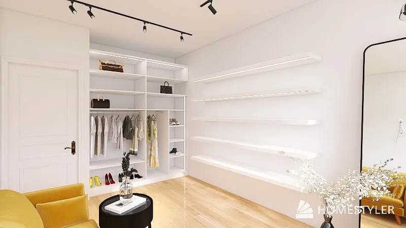 The showroom of bags, clothes and shoes 3d design renderings