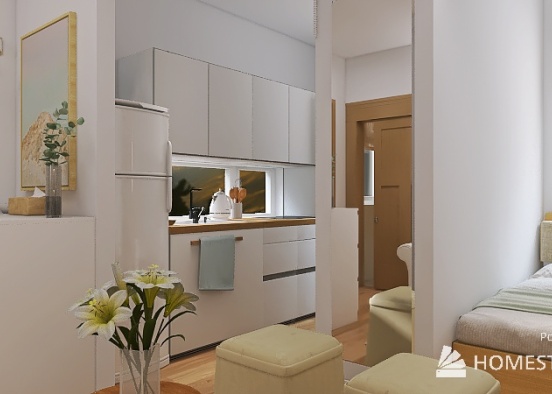 Cozy Minimalist Studio Apartment Design Rendering