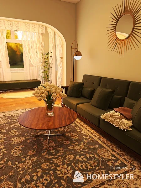 Olive Green Living Room Renovations Design Rendering