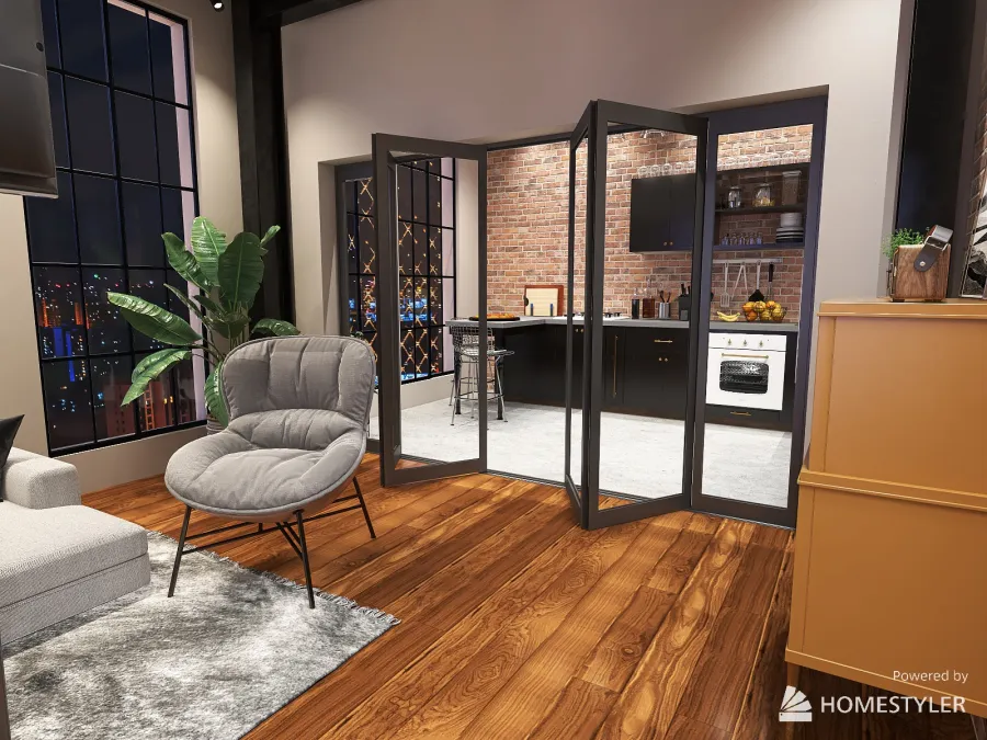 Industrial Apartment/Studio 3d design renderings