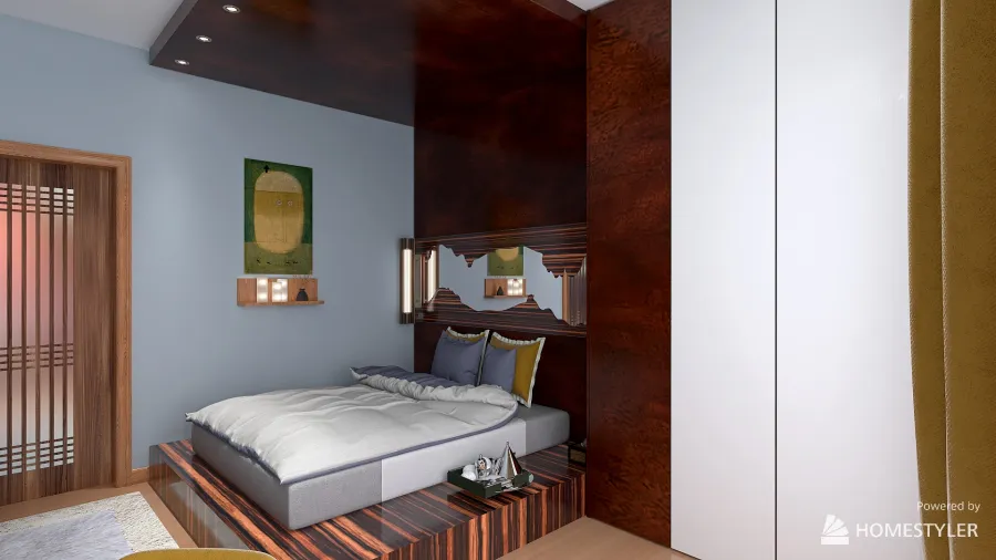 Guest Bedroom with working space 3d design renderings