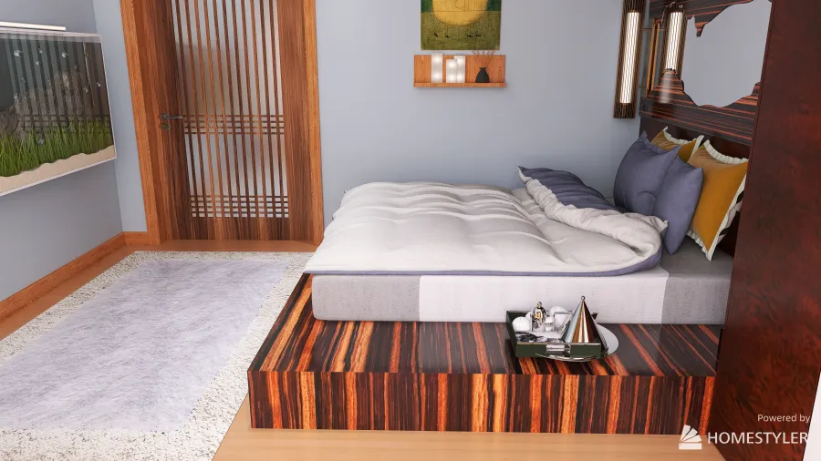 Guest Bedroom with working space 3d design renderings