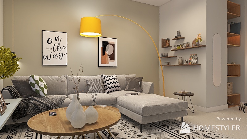 apartment in scandinavian style living room and bedroom 3d design renderings