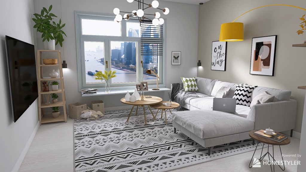 apartment in scandinavian style living room and bedroom 3d design renderings