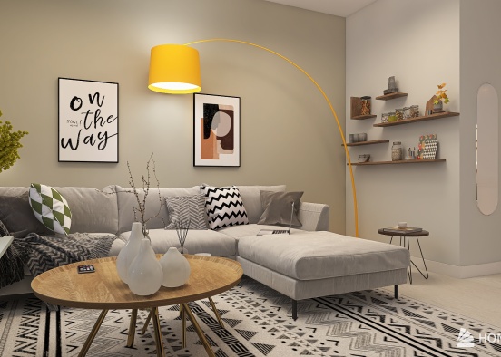 apartment in scandinavian style living room and bedroom Design Rendering
