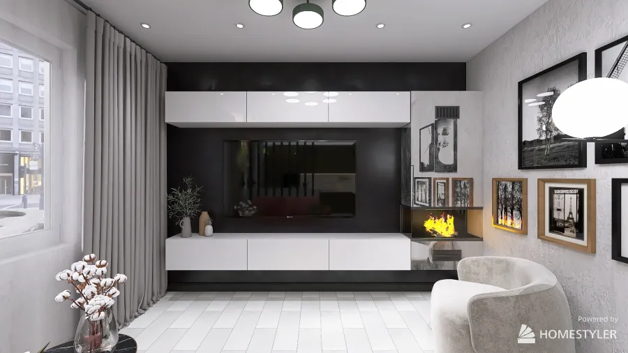 Кухня-гостиная Хаки 3d design renderings