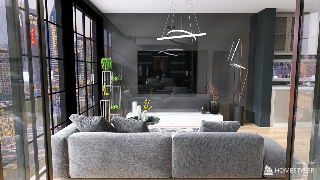 Modern apartment in dark colours 3d design renderings