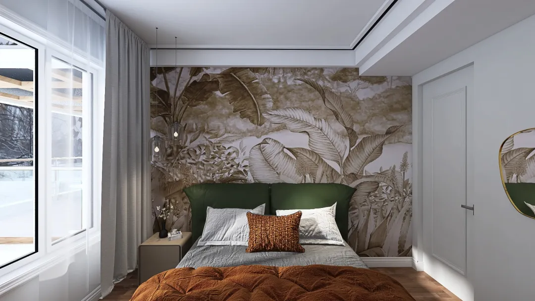 Bedroom in natural Wood Tones 3d design renderings