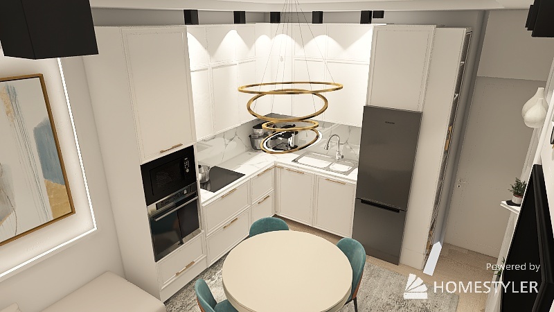 White KITCHEN with gold handle 3d design picture 77.76