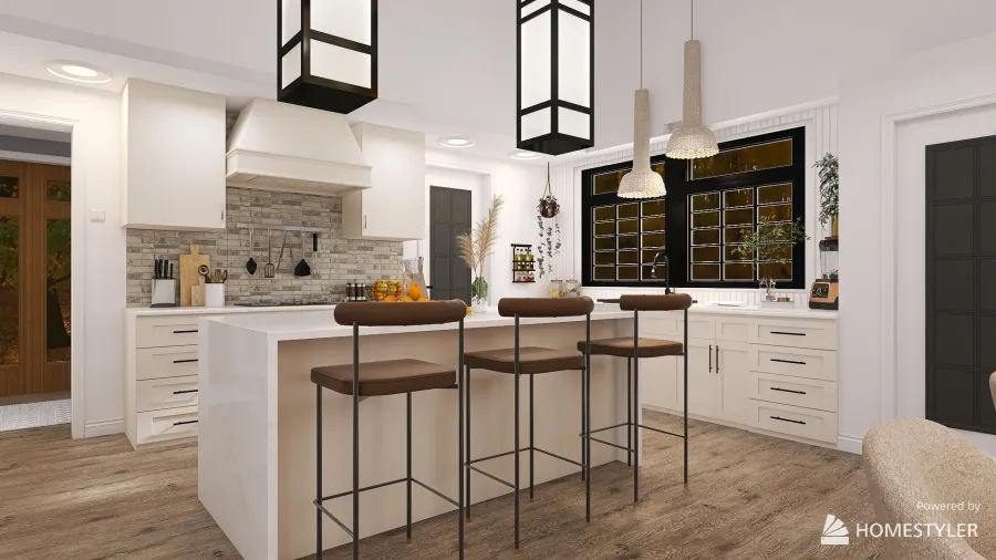 Living Room   Kitchen 3d design renderings