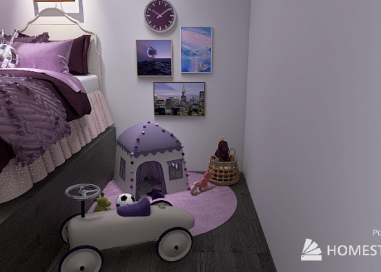 purple themed kids room Design Rendering