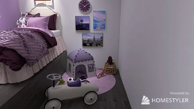 purple themed kids room 3d design renderings