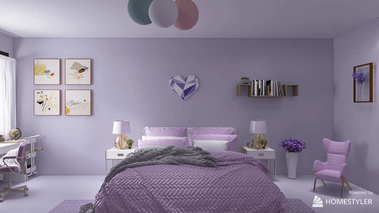 Purple brdroom. 3d design renderings