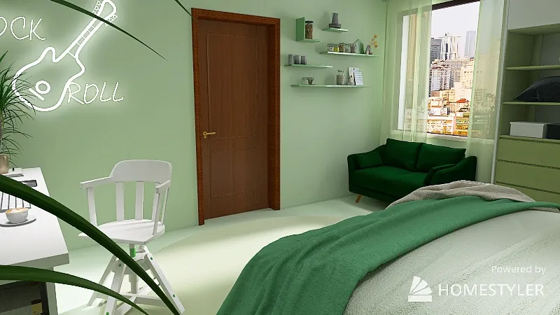 Green bedroom. 3d design renderings