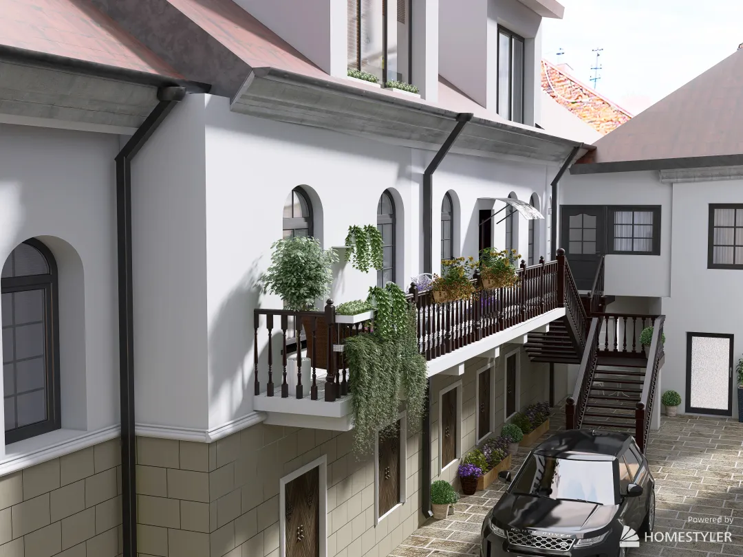 Apartament's Exterior from backyard 3d design renderings
