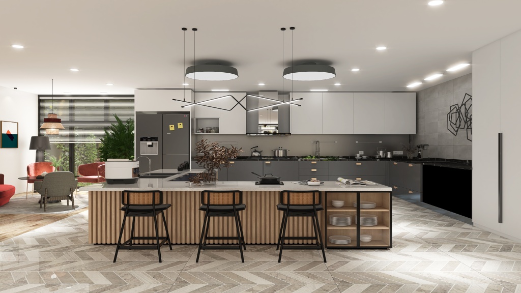 Living and Dining Room/Kitchen/breakfast nook 3d design renderings