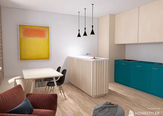 teal and plywood one bed Design Rendering