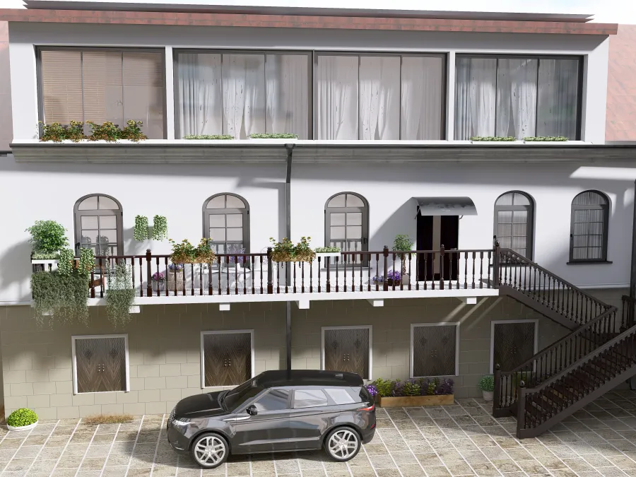Apartament's Exterior from backyard 3d design renderings