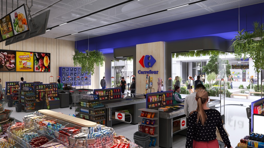 Sucursal de cadena de supermercados 3d design renderings