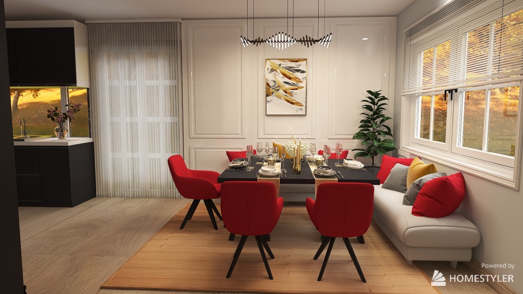 Salón,cocina y comedor 3d design renderings