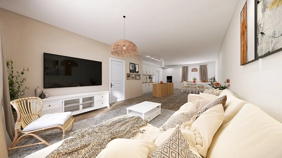 Obývací pokoj s kuchyní 3d design renderings
