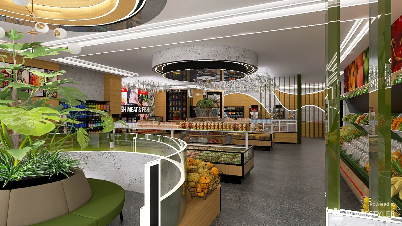 Market in Club house. 3d design renderings