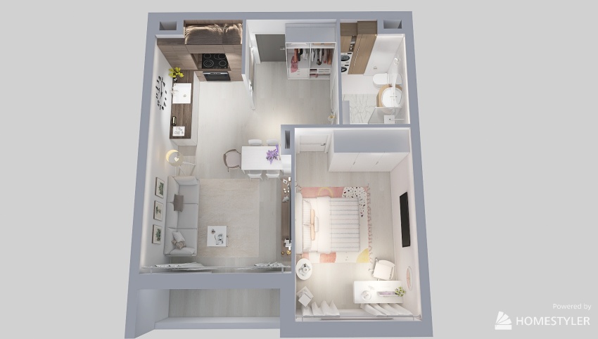 Chorzów, dwupokojowe mieszkanie | flat, 1 bedroom 3d design picture 61.4
