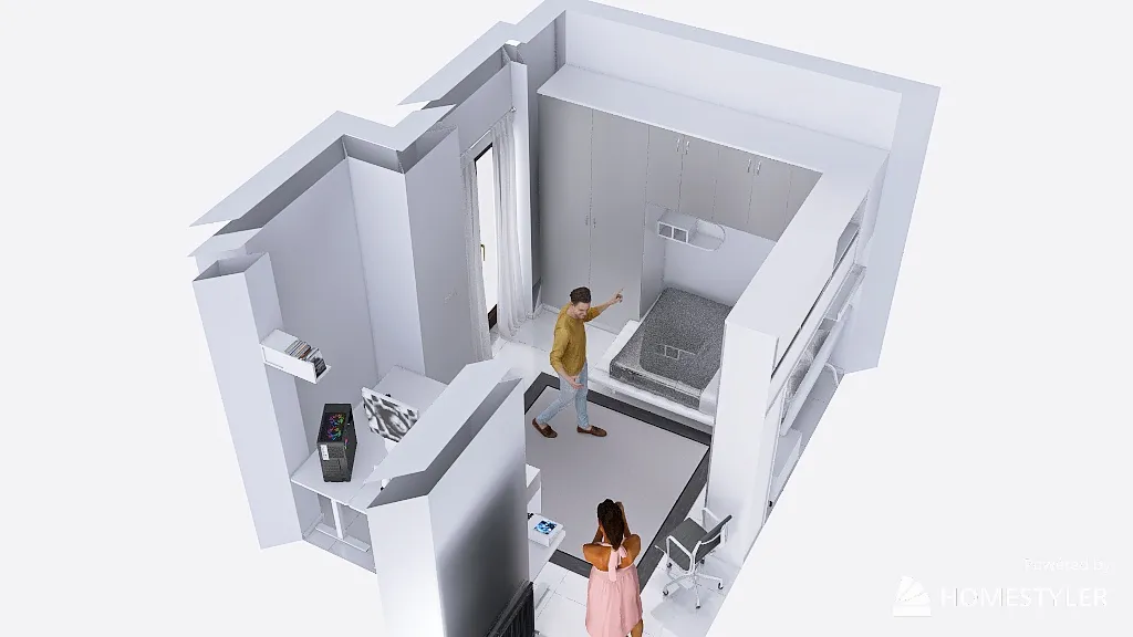 room for teenagers in narrow spaces 3d design renderings