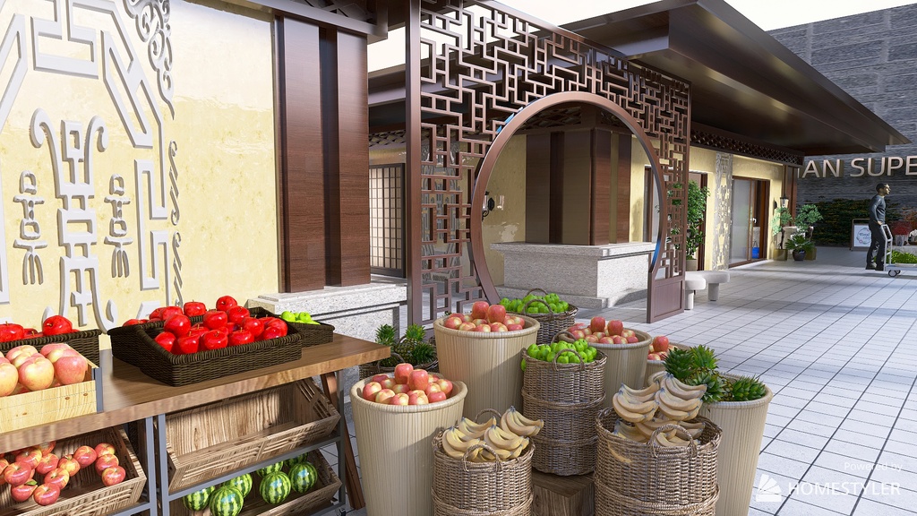 Asian Supermarket Complex 3d design renderings