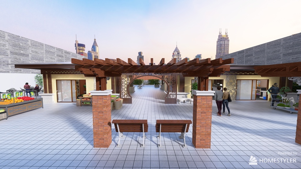 Asian Supermarket Complex 3d design renderings
