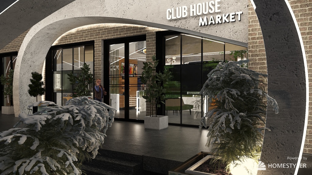 Market in Club house. 3d design renderings