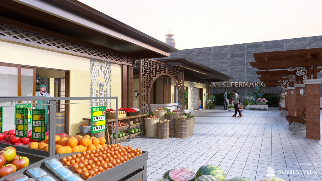 Asian Supermarket Complex 3d design renderings