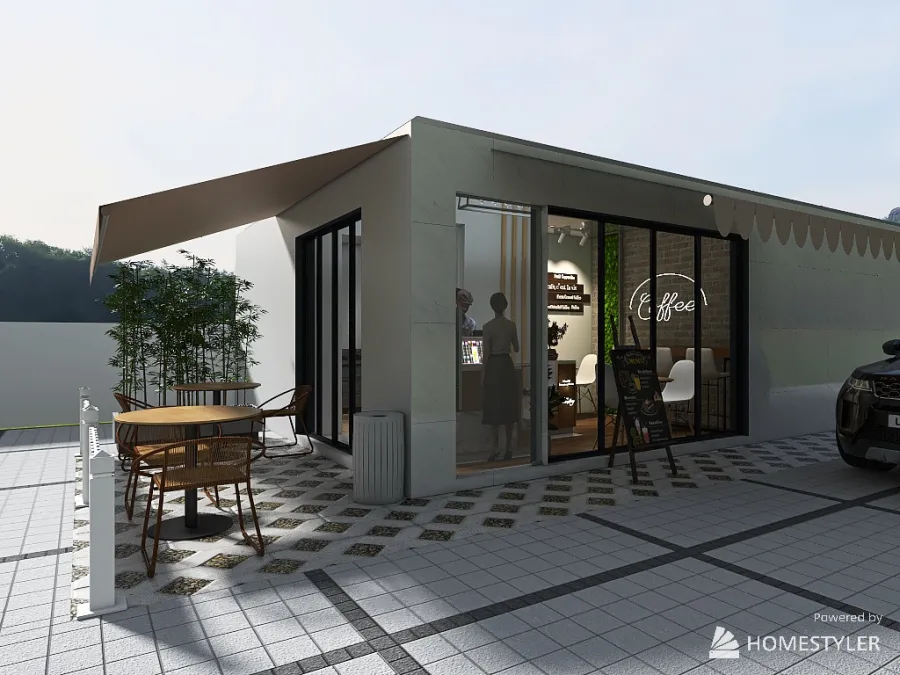 SMALL CAFE - STOP BY IN GASOLINE STATION 3d design renderings