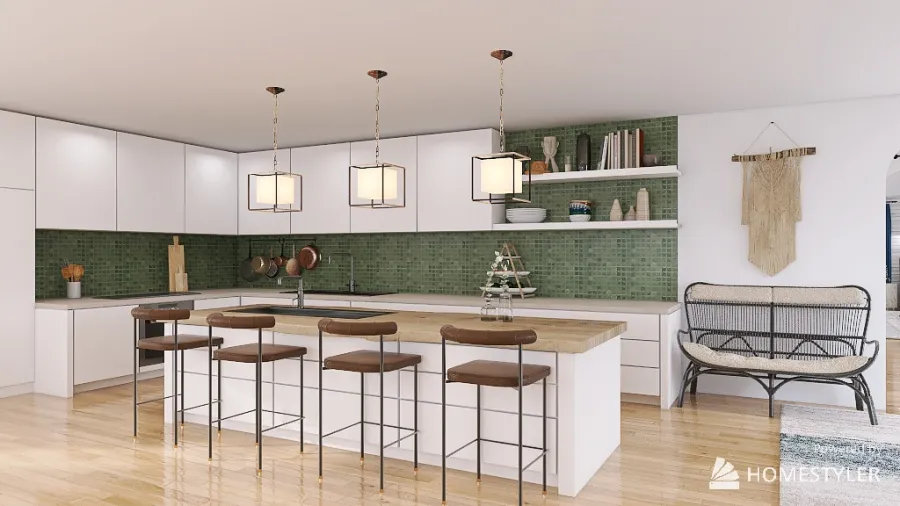 Green Kitchen 3d design renderings