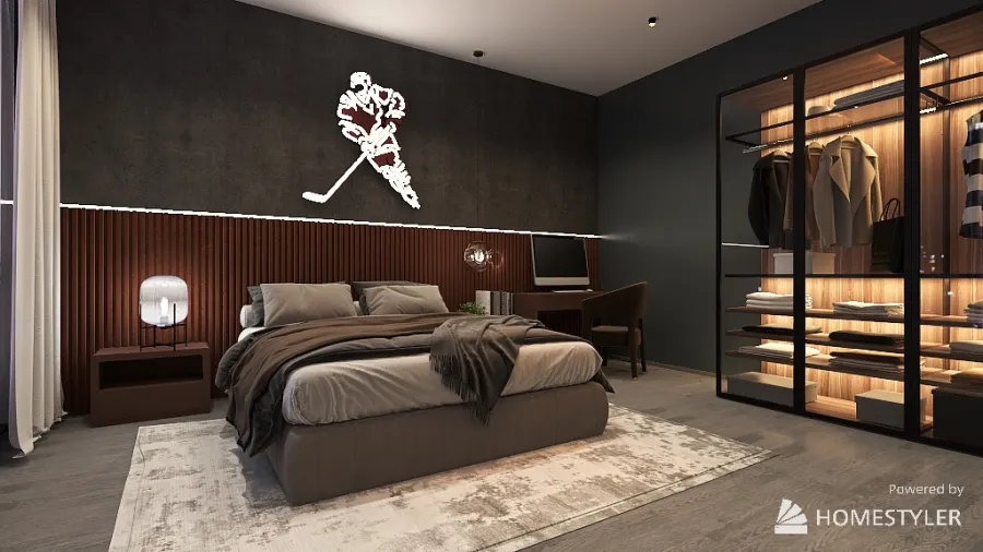 Cozy apartment for a hockey player 3d design renderings