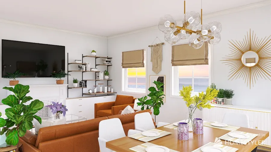 Bohemian Living/Dining Room 3d design renderings