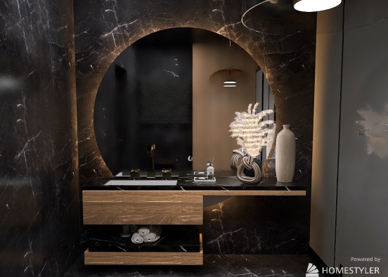 Dark and wood bathroom Design Rendering