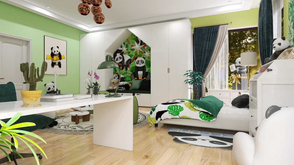 Panda Themed Room for Web 3d design renderings