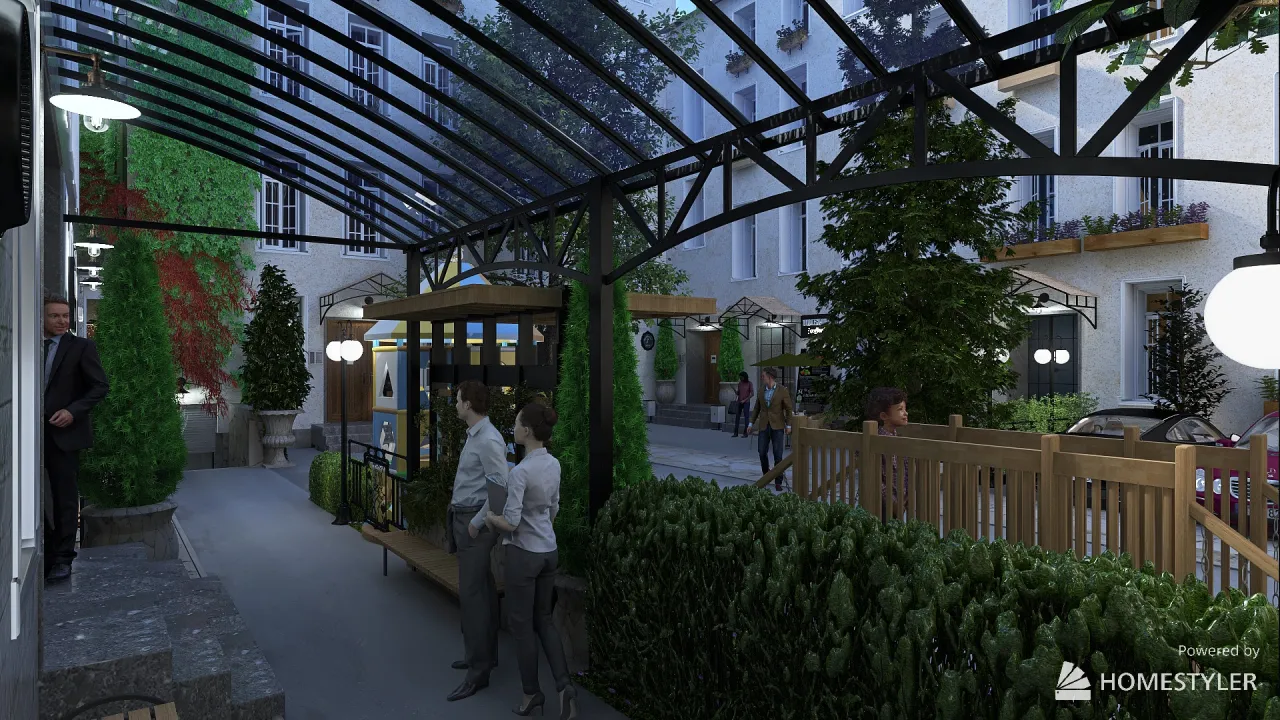 Improvement of the courtyard  commercial premisesround floor 3d design renderings